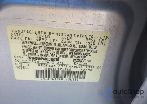 2011 Nissan Sentra 2.0Sr from USA, damaged, VIN 3N1AB6AP4BL636216